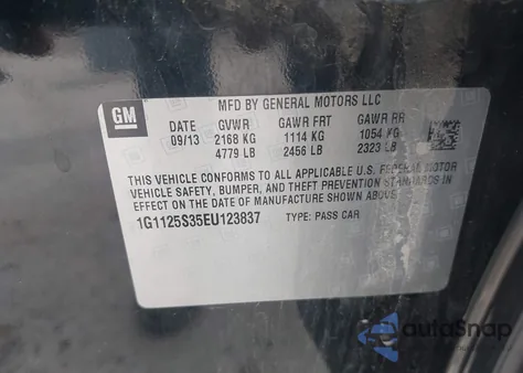 2014 Chevrolet Impala 2Lt z USA, uszkodzony, nr VIN 1G1125S35EU123837